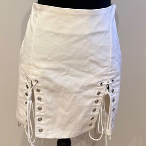 Storets White Lace-Up Mini Skirt